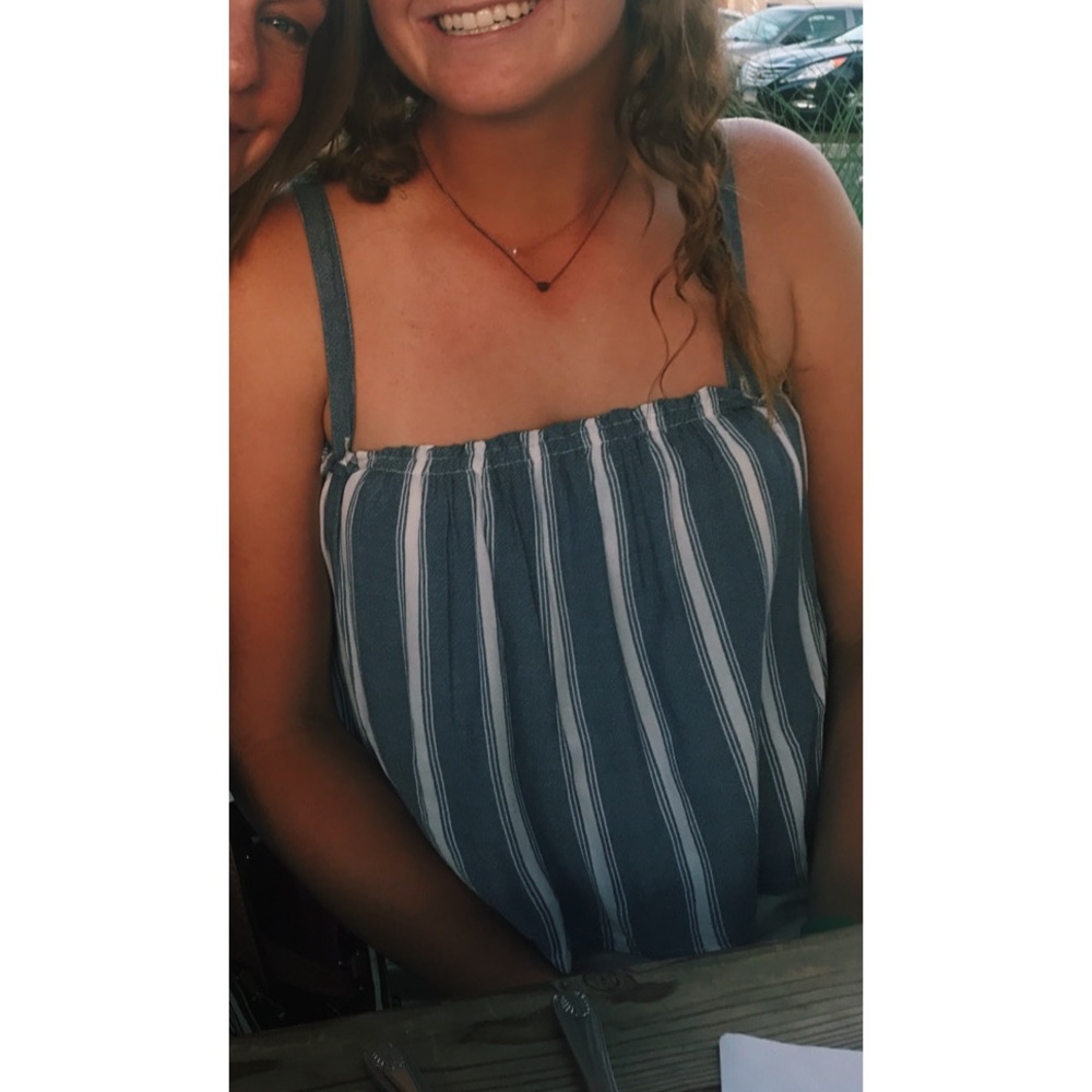 Blue and white striped tank top